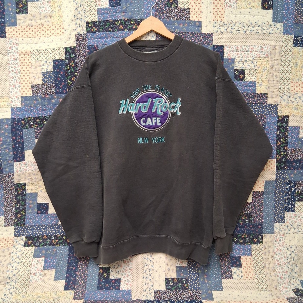 90s Hard Rock Cafe New York Save The Planet Embroidered Sweatshirt Size Large